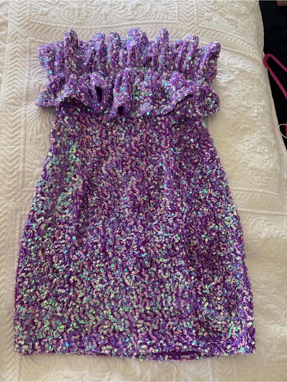 Girls Purple Sequin Ruffle Tube Dress